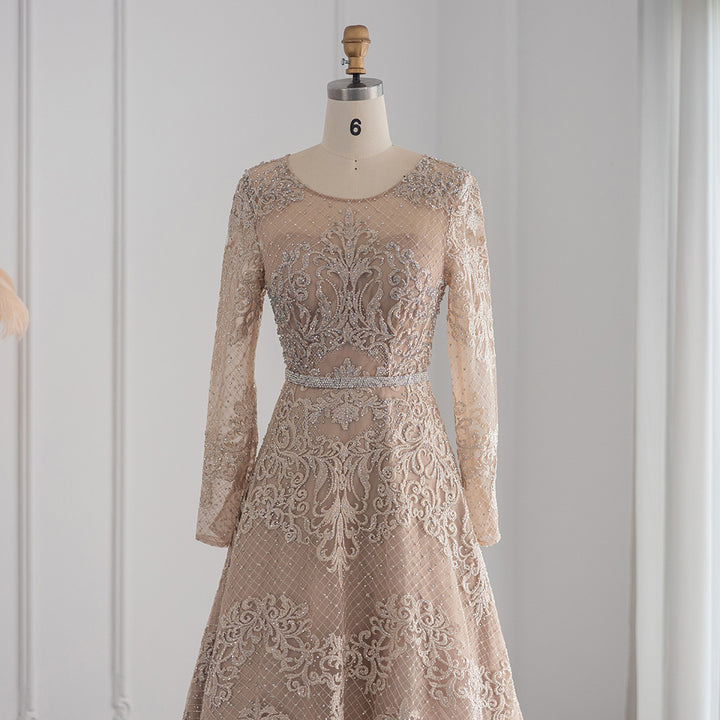 Dreamy Vow For Sale Champagne Lace Long Sleeves Evening Dress SS193