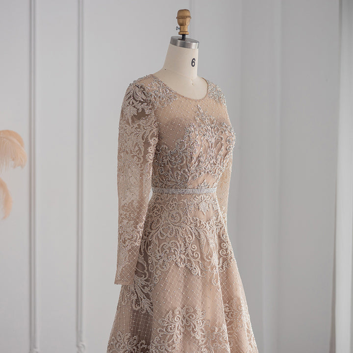 Dreamy Vow For Sale Champagne Lace Long Sleeves Evening Dress SS193