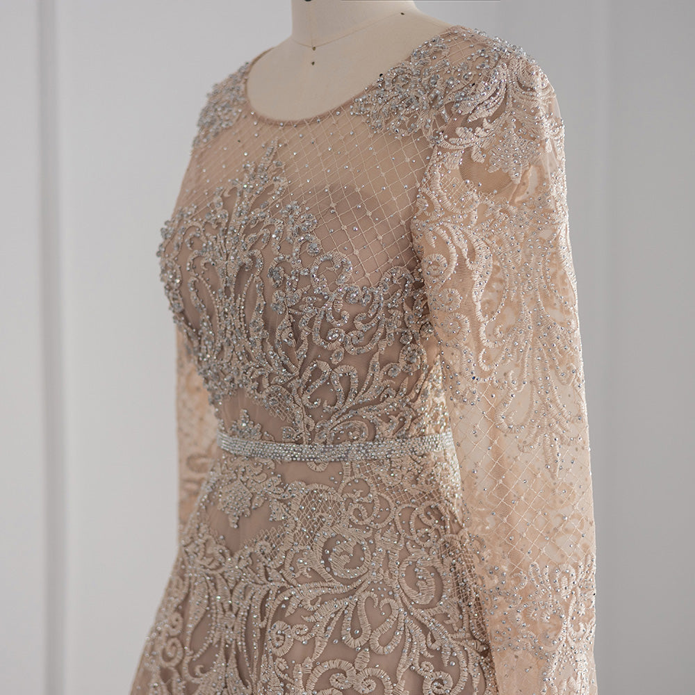 Dreamy Vow For Sale Champagne Lace Long Sleeves Evening Dress SS193