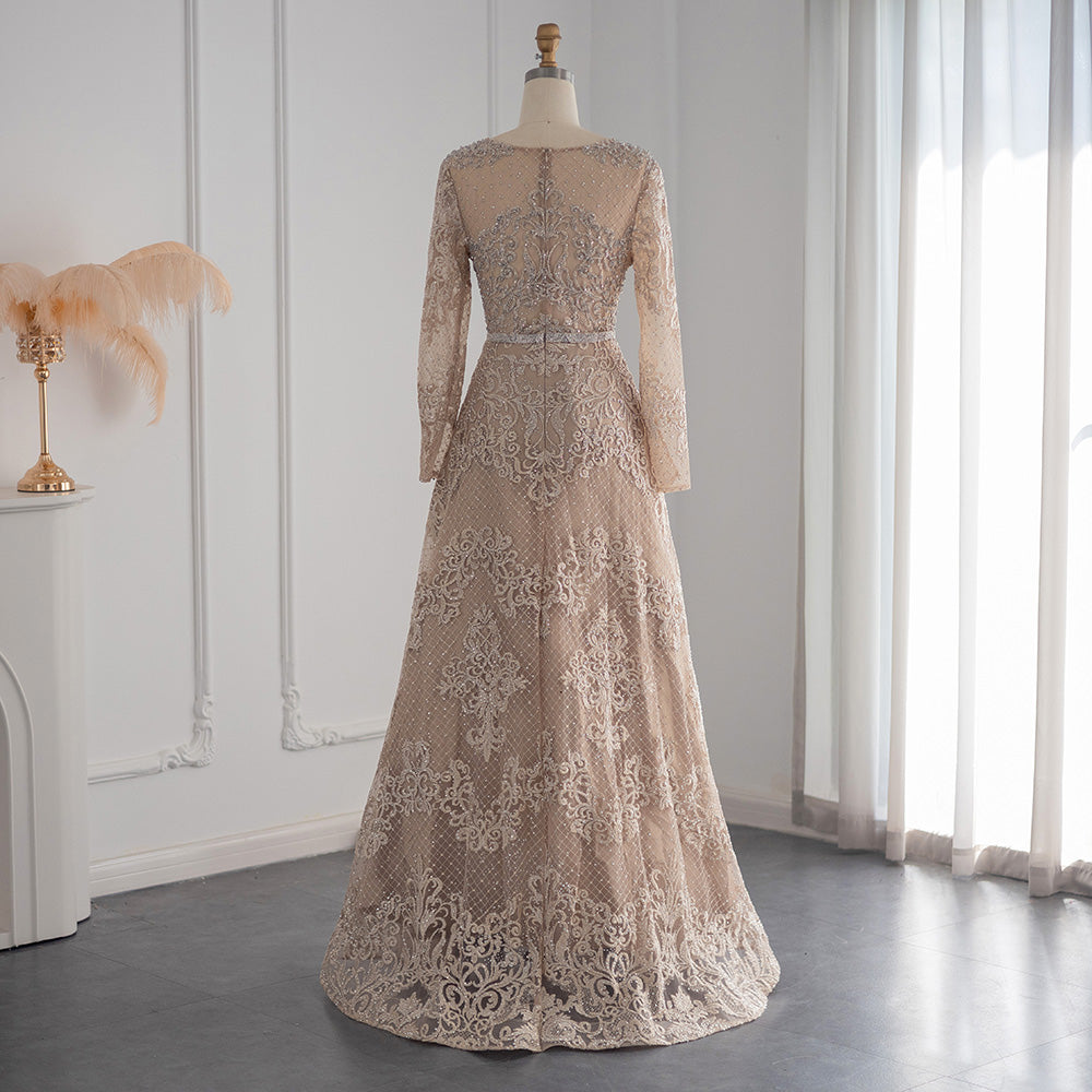 Dreamy Vow For Sale Champagne Lace Long Sleeves Evening Dress SS193