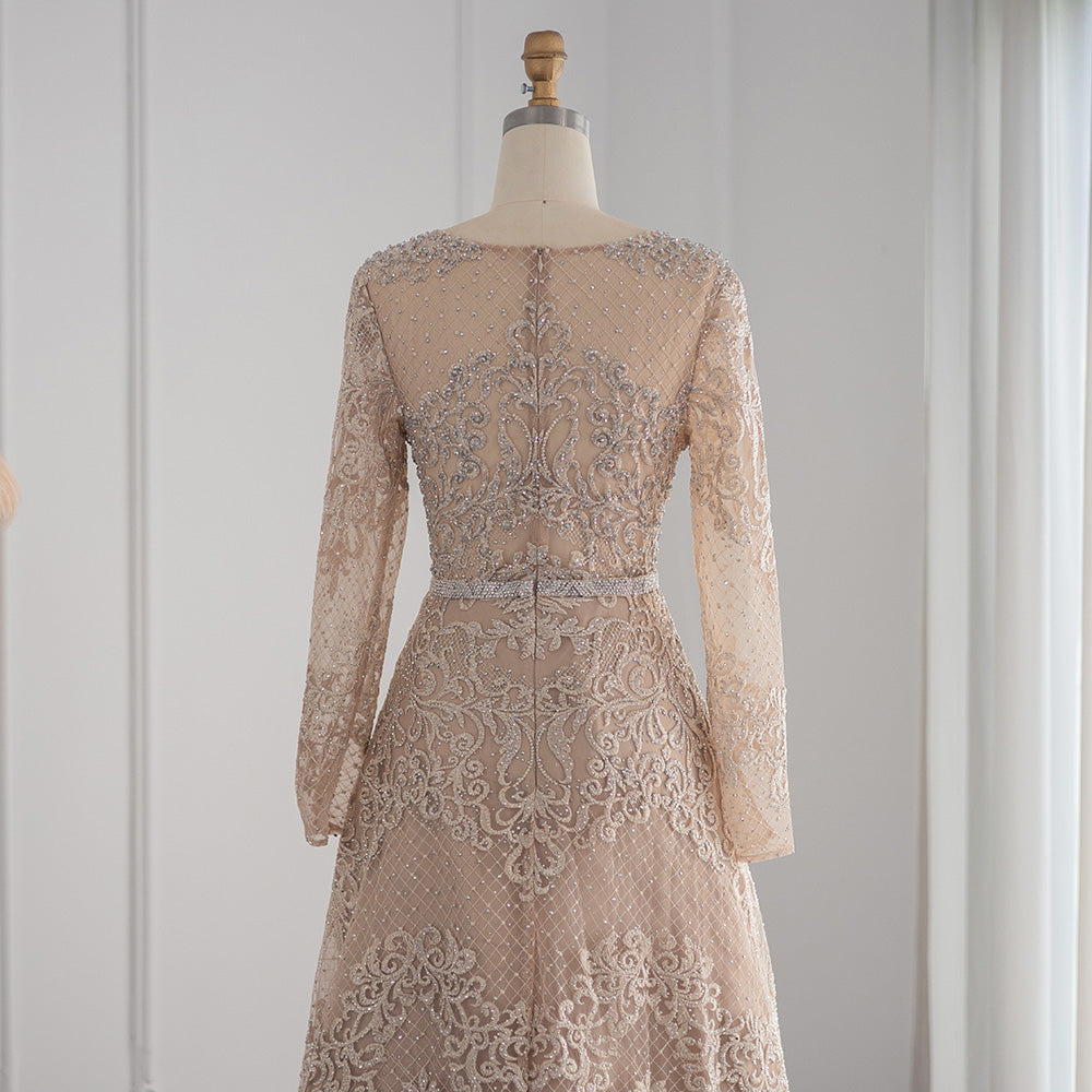 Dreamy Vow For Sale Champagne Lace Long Sleeves Evening Dress SS193