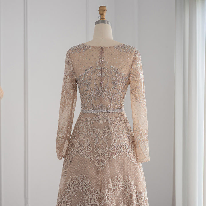 Dreamy Vow For Sale Champagne Lace Long Sleeves Evening Dress SS193