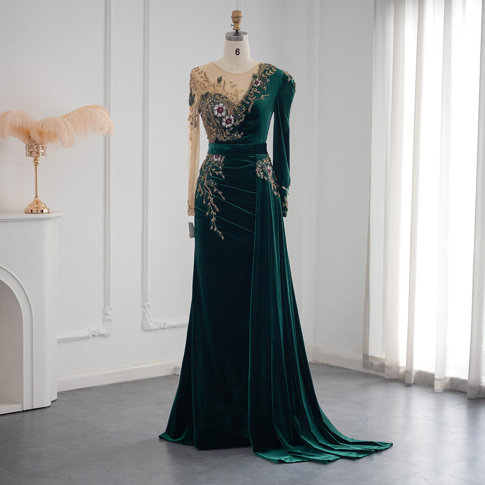 Dreamy Vow For Sale Emerald Green Velvet Mermaid Evening Dress SS477