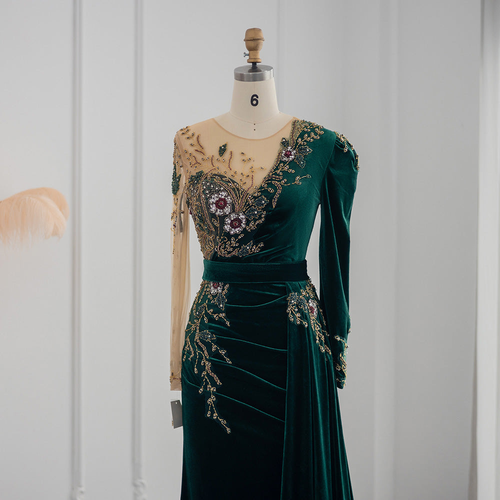 Dreamy Vow For Sale Emerald Green Velvet Mermaid Evening Dress SS477