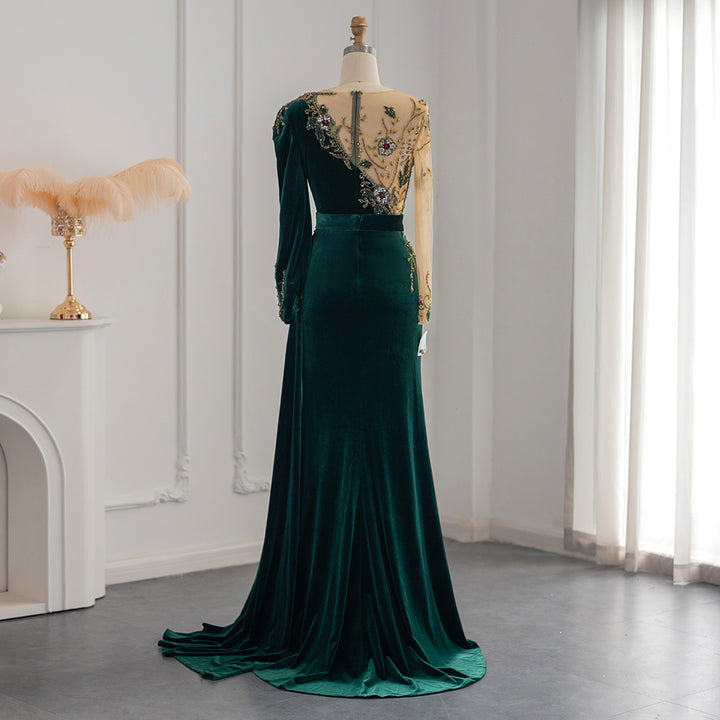 Dreamy Vow For Sale Emerald Green Velvet Mermaid Evening Dress SS477