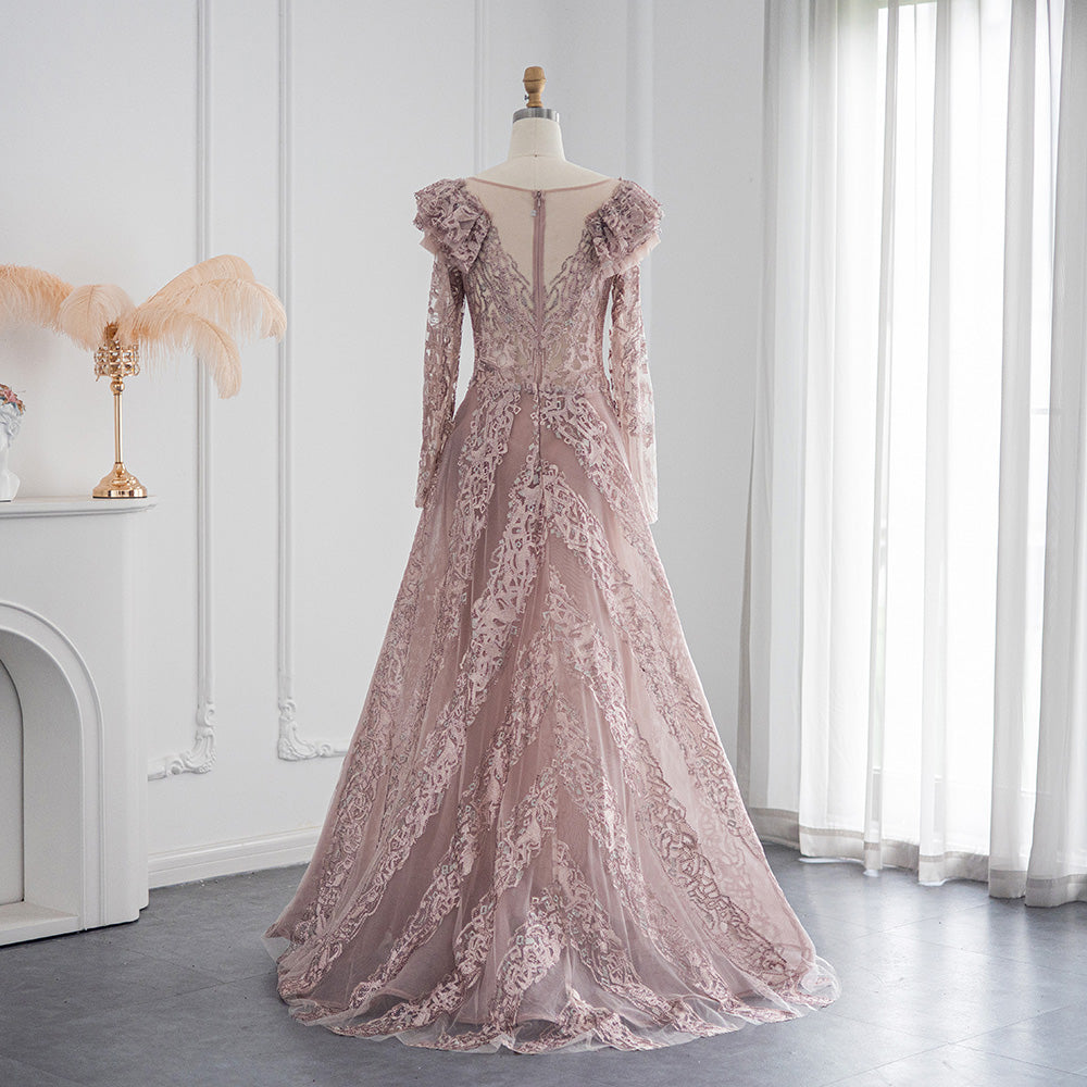 Dreamy Vow Elegant Blue Overskirt Muslim Evening Dress for Women Wedding Guest Luxury Dubai Pink Arabic Formal Party Gown 082