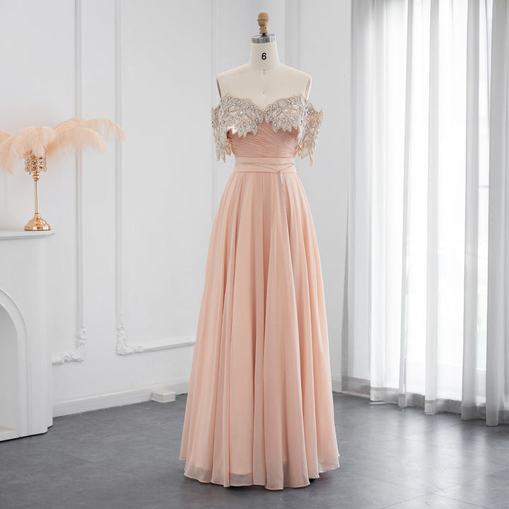 Dreamy Vow For Sale Crystal Champagne Off Shoulder Evening Dress SS302