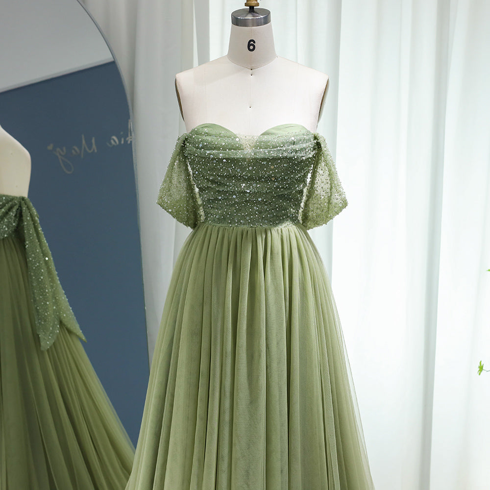 Elegant Off Shoulder Sage Evening Dresses for Women Wedding SS314