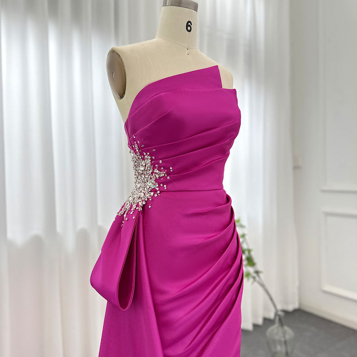 Dreamy Vow Elegant Mermaid Long Fuchsia Evening Dresses 2023 Arabic Overskirt Side Slit Women Wedding Formal Party Gowns 402