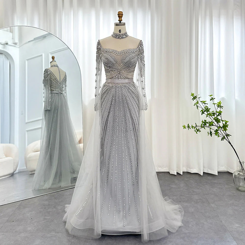 Dreamy Vow Luxus Champagner Meerjungfrau Dubai Abendkleid mit abnehmbarem Überrock Arabische Frauen Hochzeit Formale Party Kleider SS265 