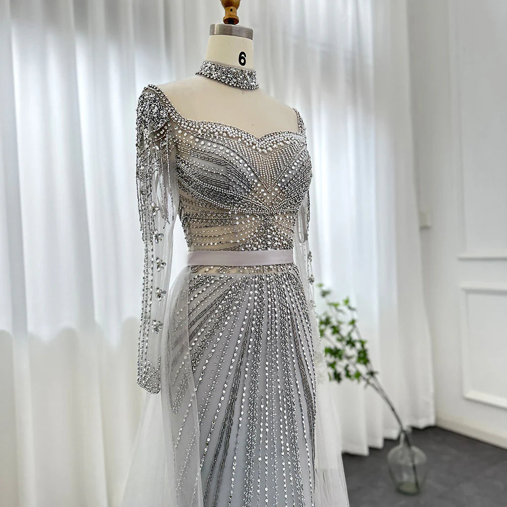 Dreamy Vow Luxus Champagner Meerjungfrau Dubai Abendkleid mit abnehmbarem Überrock Arabische Frauen Hochzeit Formale Party Kleider SS265 