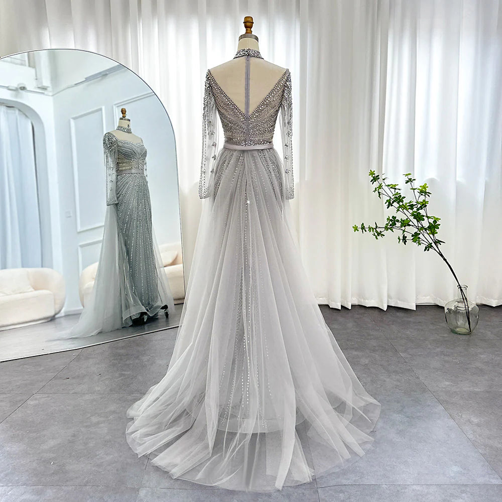 Dreamy Vow Luxury Champagne Mermaid Dubai Evening Dress with Detachable Overskirt Arabic Women Wedding Formal Party Gowns SS265