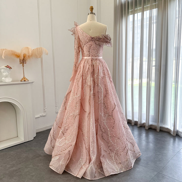 Dreamy Vow Luxury Dubai Ball Gown Gold Evening Dresses for Women Wedding 2023 Elegant One Shoulder Prom Formal Party Gown 359