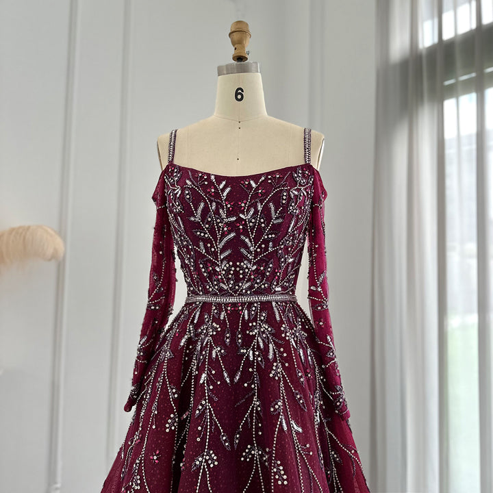 Dreamy Vow Luxury Dubai Fuchsia Purple Ball Gown Evening Dresses Arabic Women Blue Formal Dress for Wedding Guest Party 414