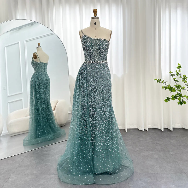 Dreamy Vow Sparkly Crystal Turquoise One Shoulder Evening Dress SS131