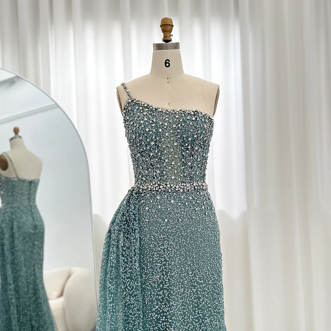 Sparkly Crystal Turquoise One Shoulder Evening Dress SS131