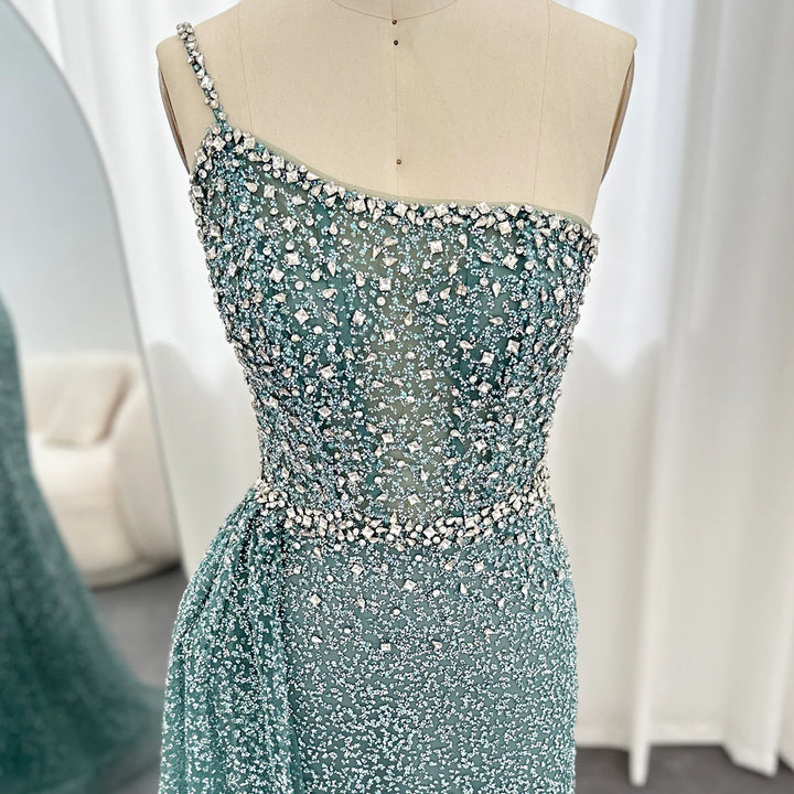 Sparkly Crystal Turquoise One Shoulder Evening Dress SS131