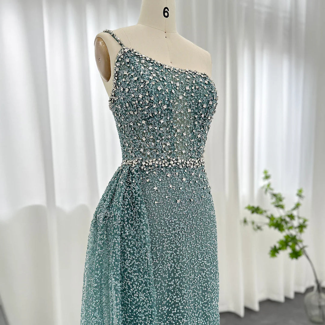 Sparkly Crystal Turquoise One Shoulder Evening Dress SS131