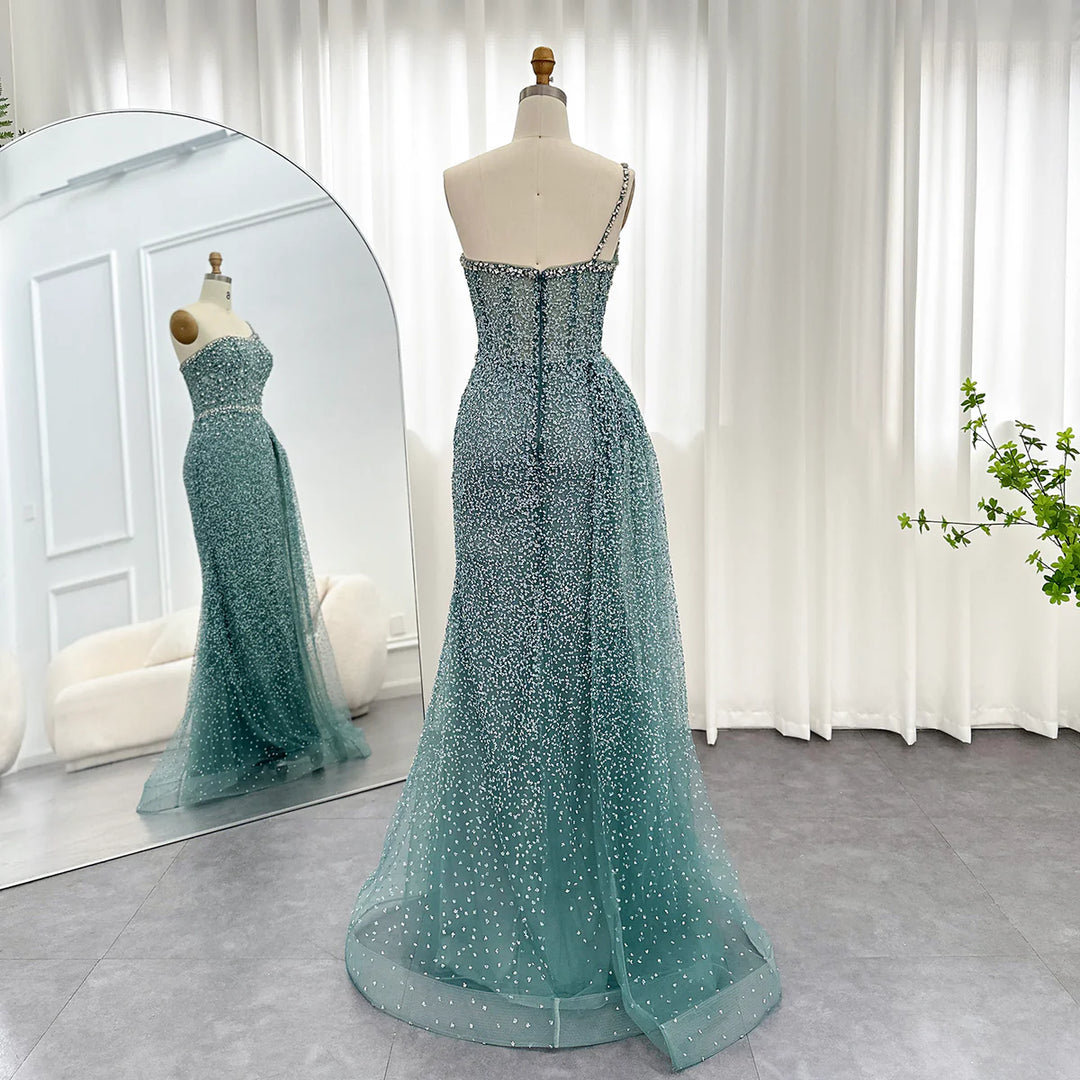 Dreamy Vow Sparkly Crystal Turquoise One Shoulder Evening Dress SS131