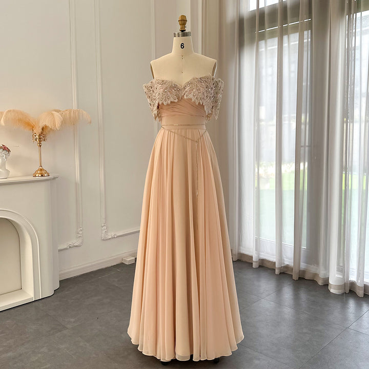 Dreamy Vow For Sale Crystal Champagne Off Shoulder Evening Dress SS302