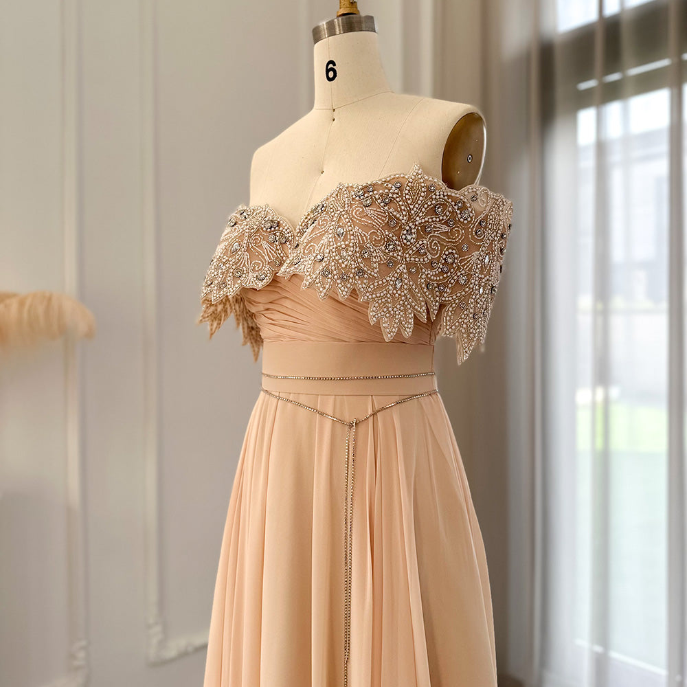 Dreamy Vow For Sale Crystal Champagne Off Shoulder Evening Dress SS302