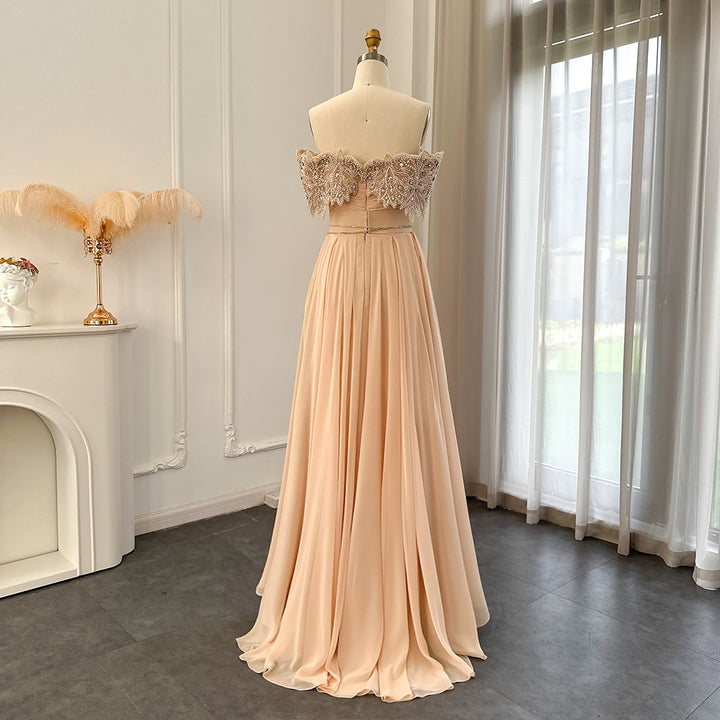 Dreamy Vow For Sale Crystal Champagne Off Shoulder Evening Dress SS302