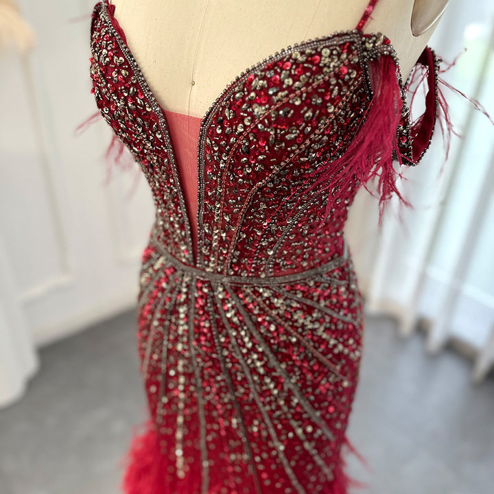 Dreamy Vow Luxury Feathers White Nude Prom Evening Dresses 2023 Elegant Burgundy Long Navy Blue Wedding Formal Party Gown 121