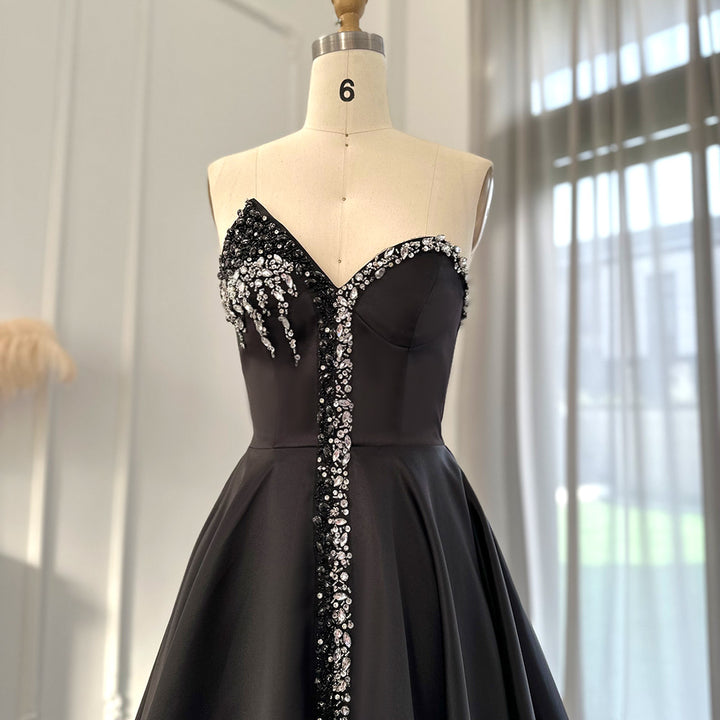 Dreamy Vow Elegant Orange Satin Arabic Evening Dress 2023 Luxury Dubai Crystal Side Slit Black Women Wedding Party Gowns 364