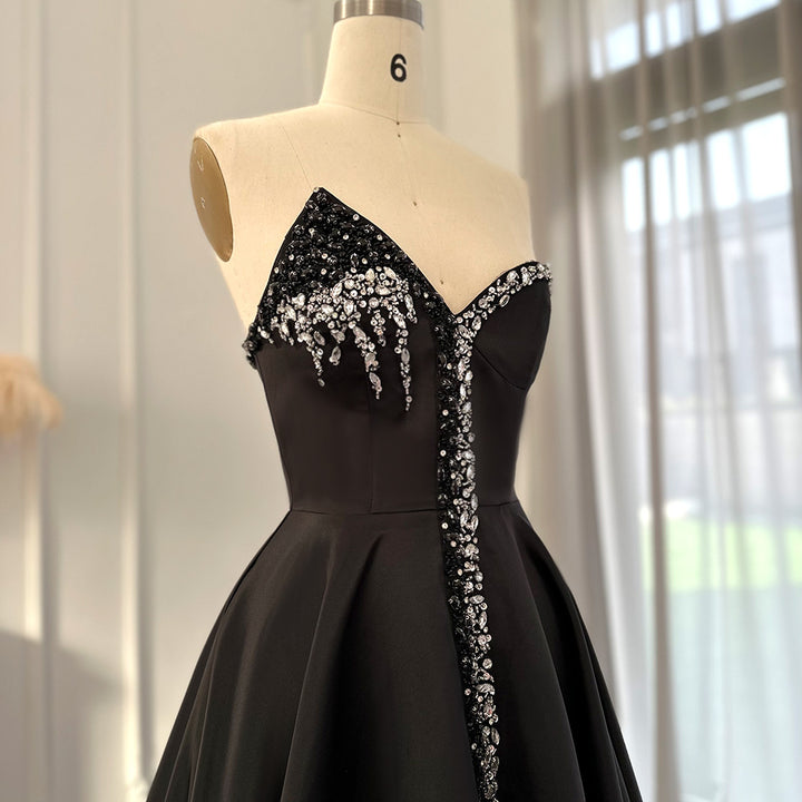 Dreamy Vow Elegant Orange Satin Arabic Evening Dress 2023 Luxury Dubai Crystal Side Slit Black Women Wedding Party Gowns 364
