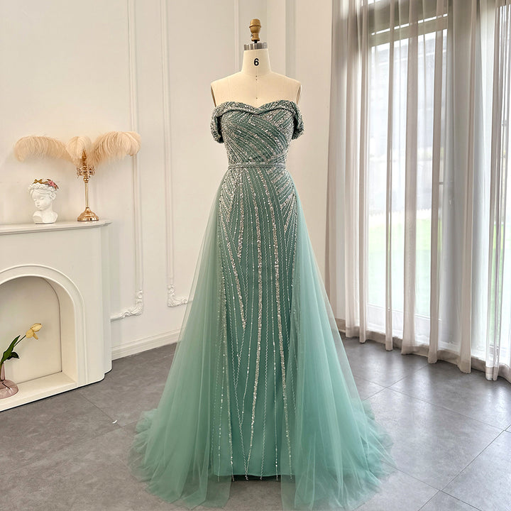 Dreamy Vow For Sale Off Shoulder Sage Green Overskirt Evening Dress SS244