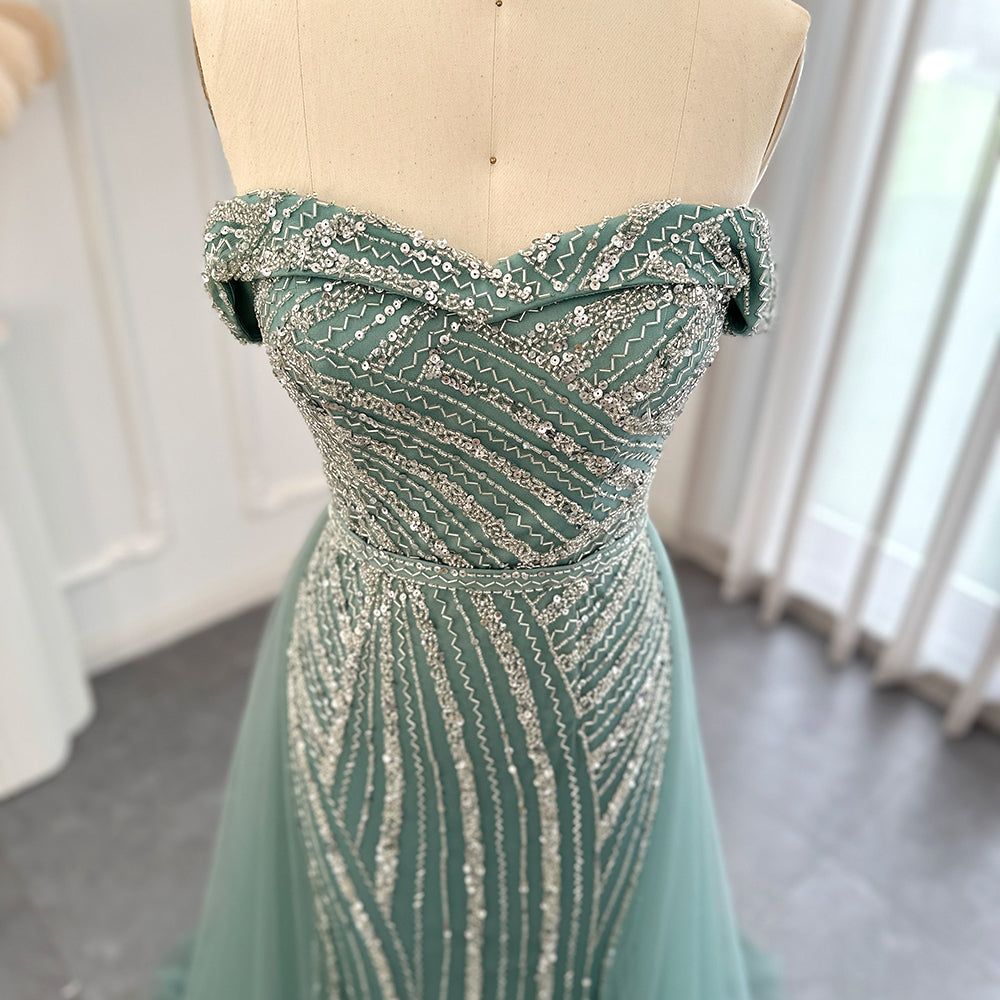 Dreamy Vow For Sale Off Shoulder Sage Green Overskirt Evening Dress SS244