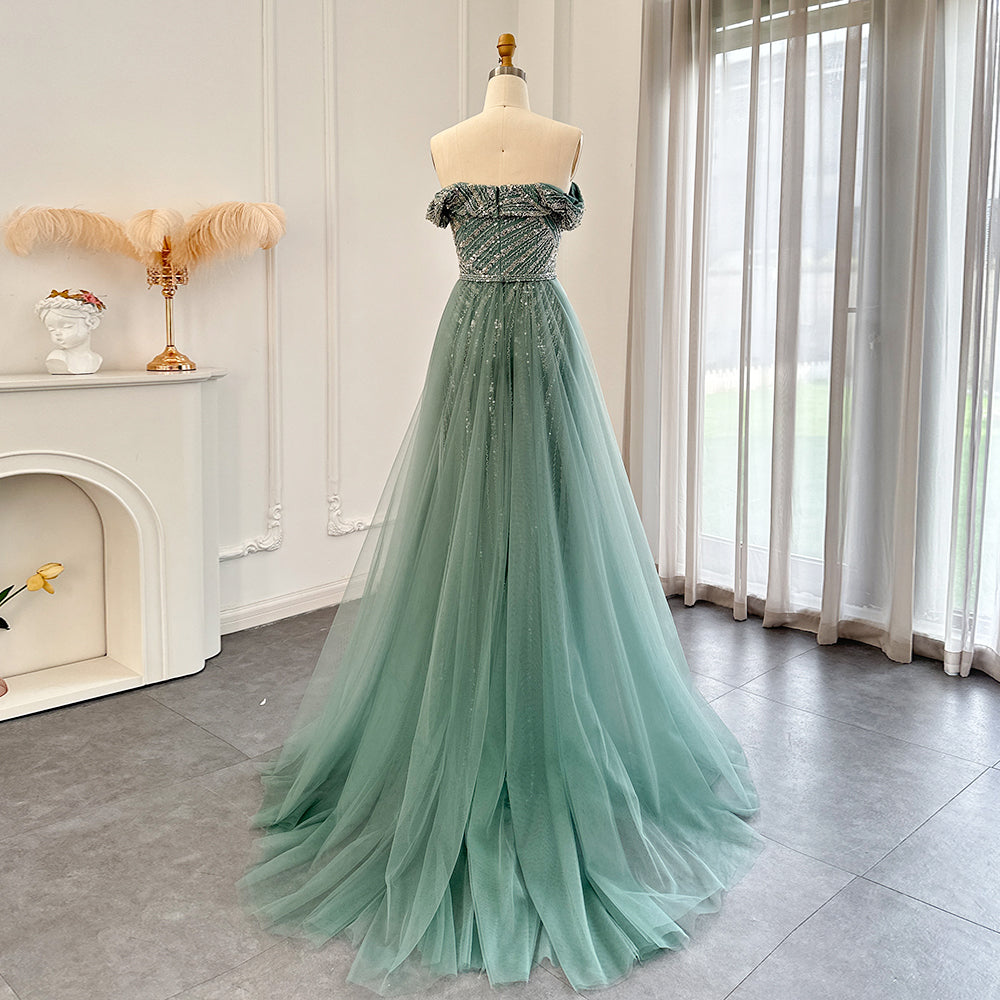 Dreamy Vow For Sale Off Shoulder Sage Green Overskirt Evening Dress SS244