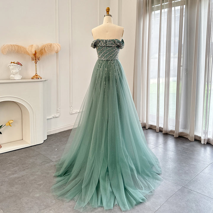 Dreamy Vow For Sale Off Shoulder Sage Green Overskirt Evening Dress SS244