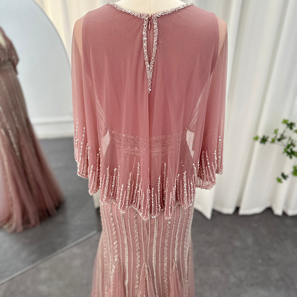 Dreamy Vow Luxury Pink Mermaid Dubai Evening Dresses with Cape SS284