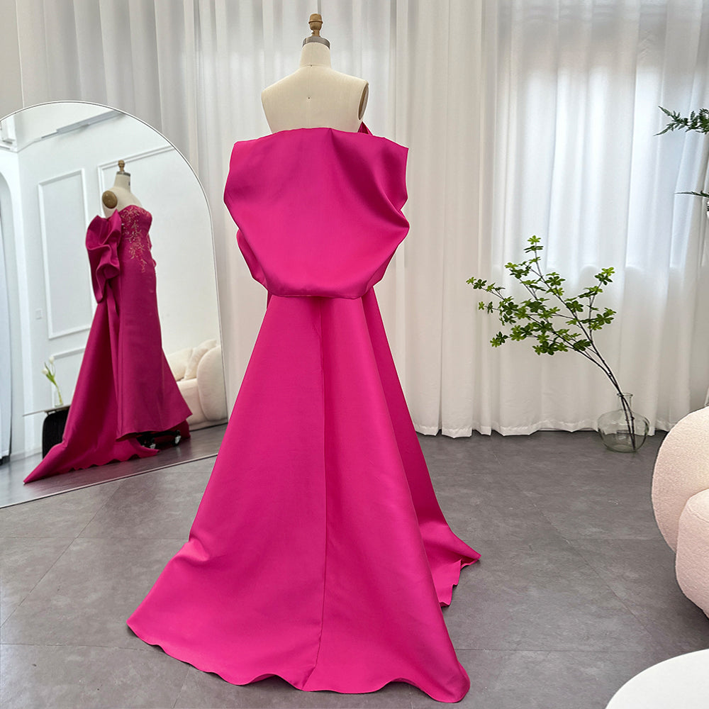 Dreamy Vow Fuchsia Mermaid Dubai Luxury Evening Dresses with Cape Shawl 2023 Arabic Women Long Wedding Party Guest Gowns 296