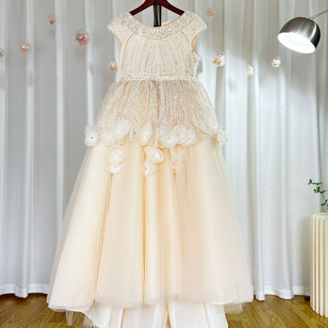 DreamyVow Luxury Ivory Flower Girl Dress Beading Elegant Princess Kids J265