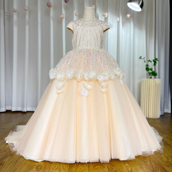 DreamyVow Luxury Ivory Flower Girl Dress Beading Elegant Princess Kids J265