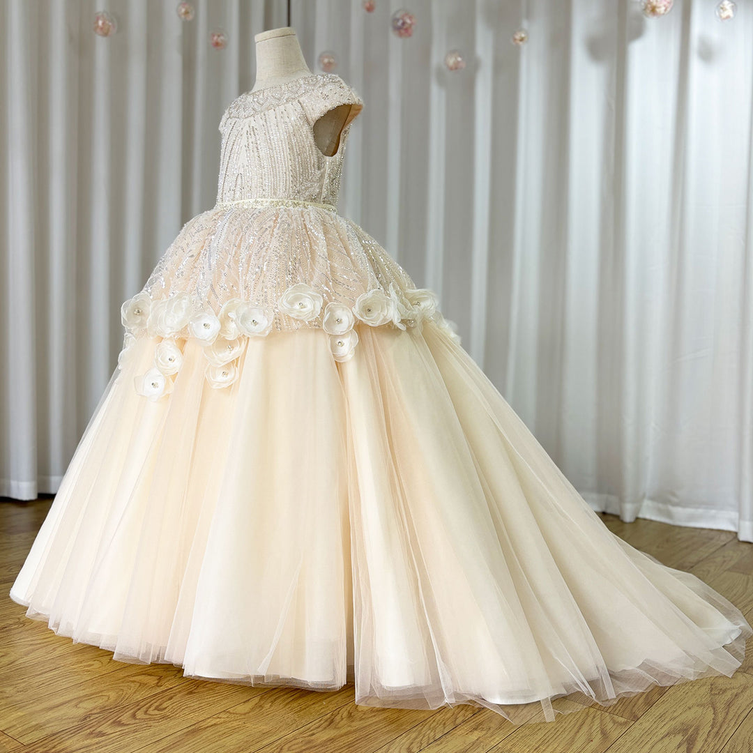 DreamyVow Luxury Ivory Flower Girl Dress Beading Elegant Princess Kids J265