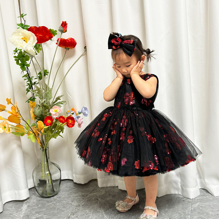 DreamyVow Super Cute Black Baby Lace Knee Length Girl Dress J252