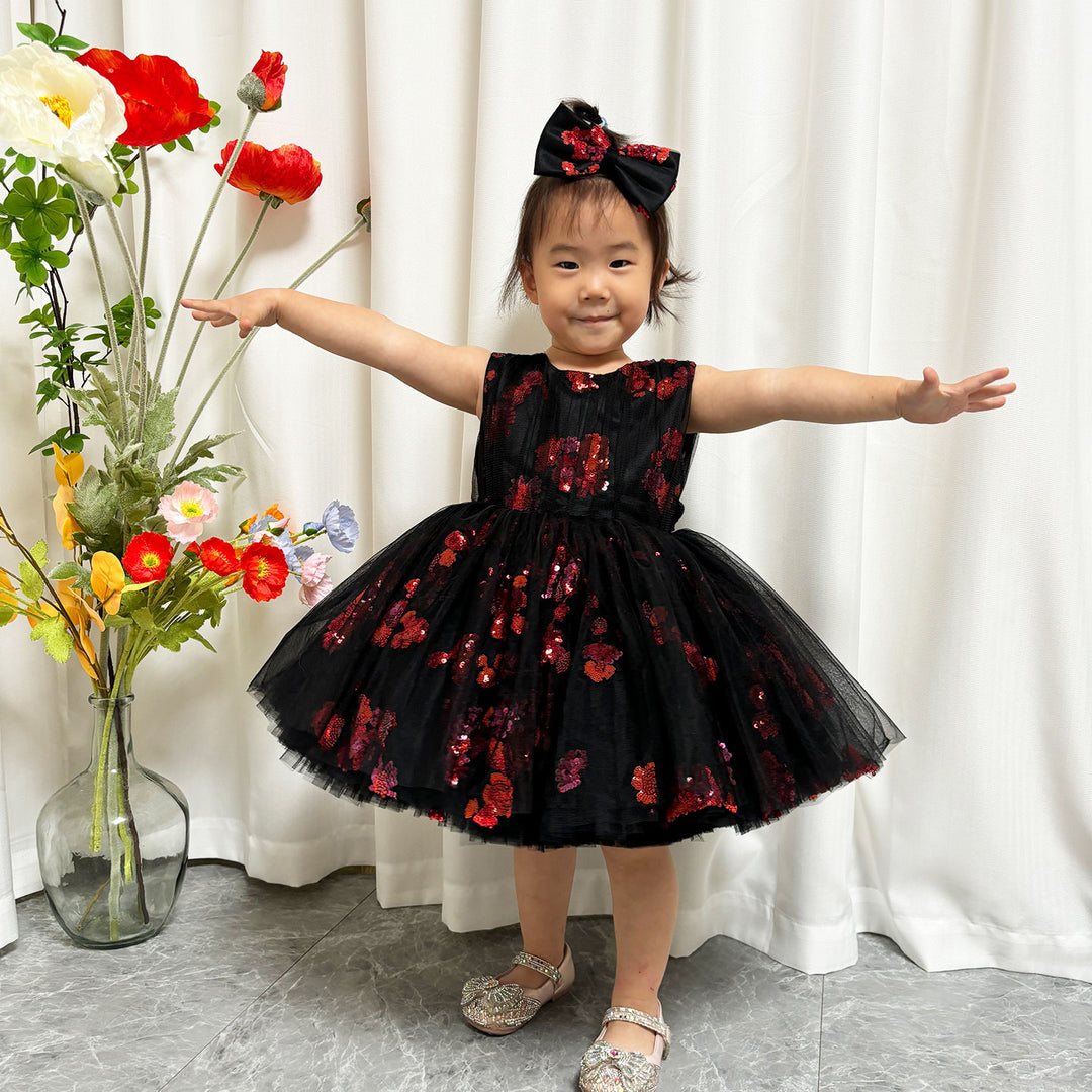 DreamyVow Super Cute Black Baby Lace Knee Length Girl Dress J252