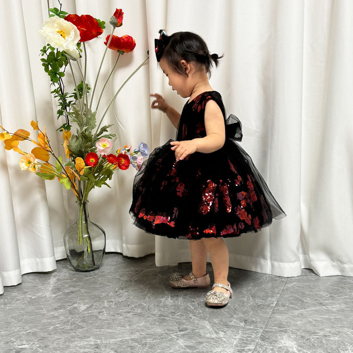 DreamyVow Super Cute Black Baby Lace Knee Length Girl Dress J252