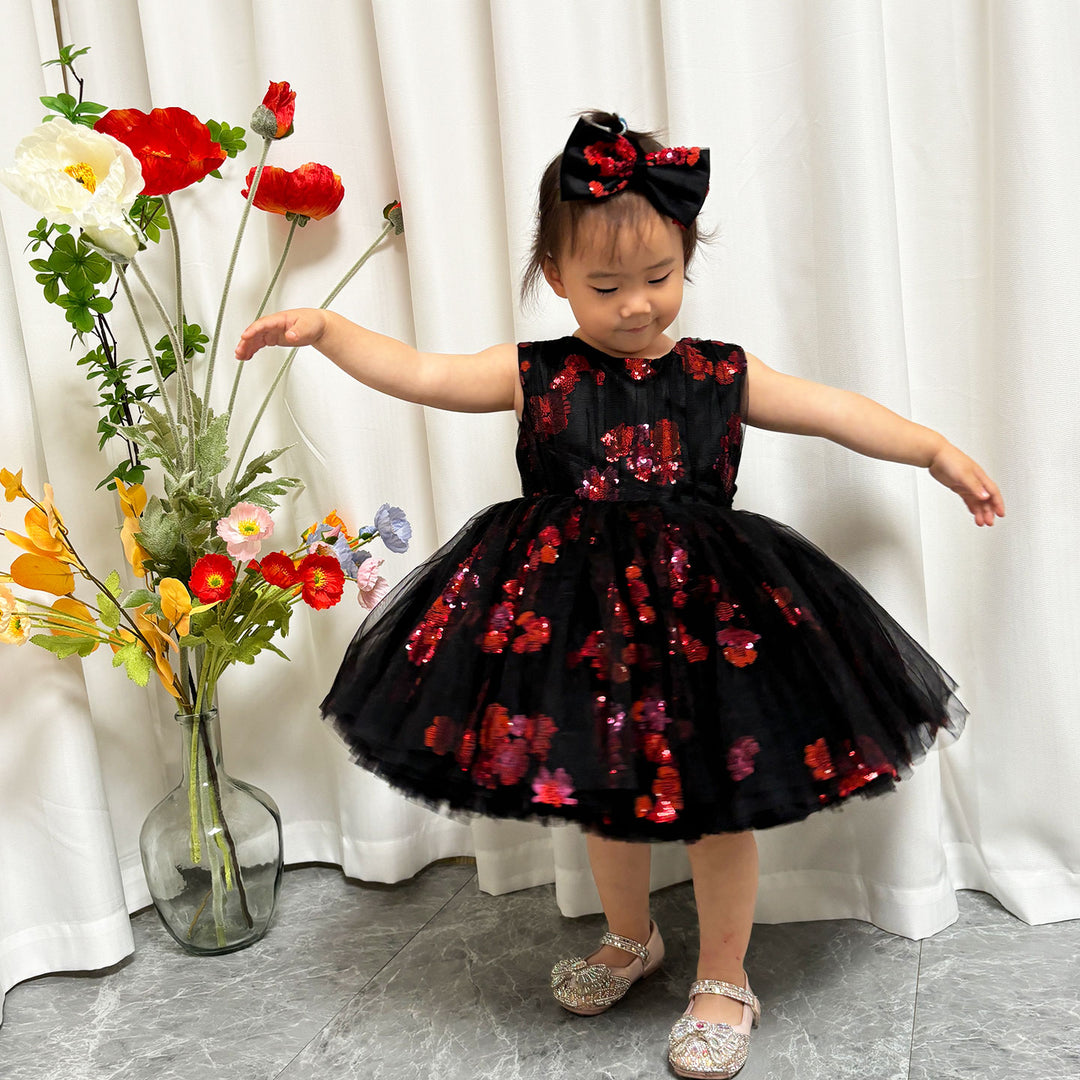 DreamyVow Super Cute Black Baby Lace Knee Length Girl Dress J252