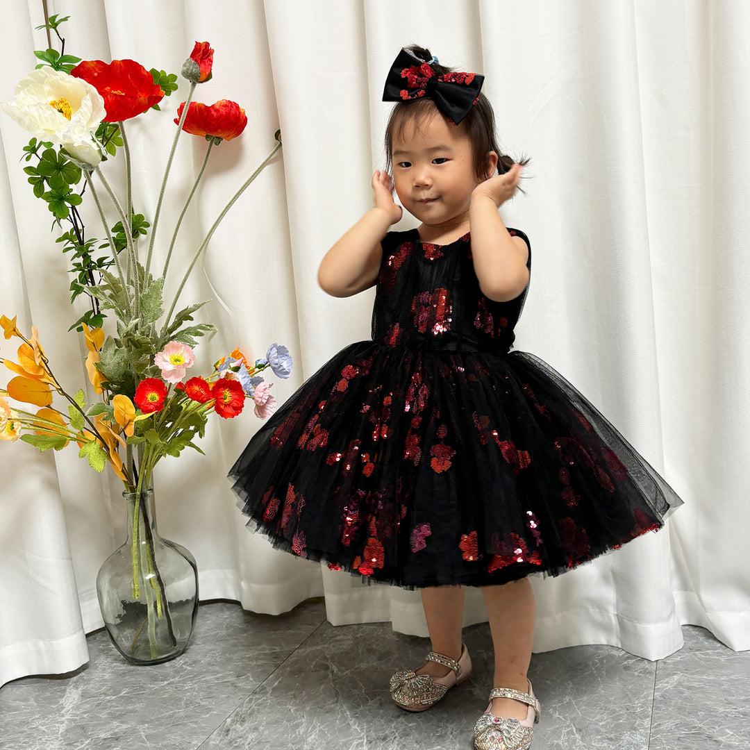 DreamyVow Super Cute Black Baby Lace Knee Length Girl Dress J252