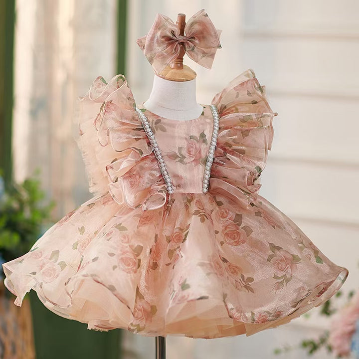 DreamyVow Puffy Sleeve Champagne Baby Knee Length Girl Dress J225