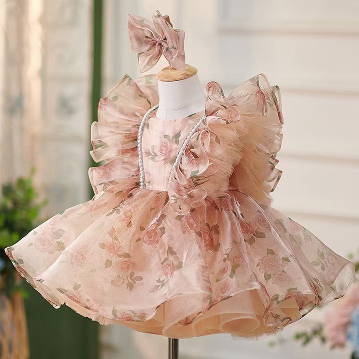 DreamyVow Puffy Sleeve Champagne Baby Knee Length Girl Dress J225