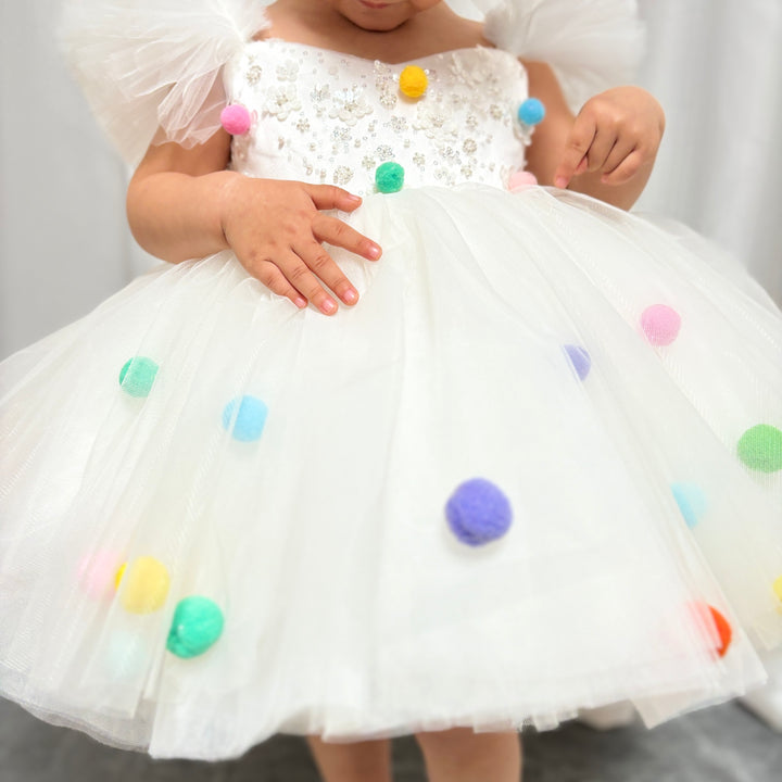 DreamyVow White Girl Dresses with Hairband for Baby Wedding Birthday Party J032