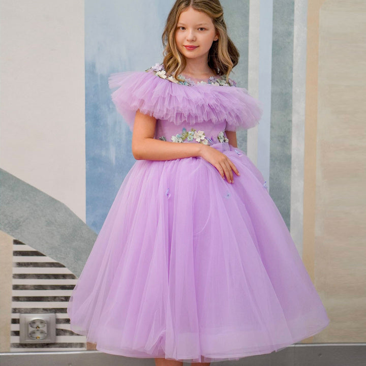 DreamyVow Elegant Lilac Tulle Girl Bridesmaides Dress Princess Arab J172