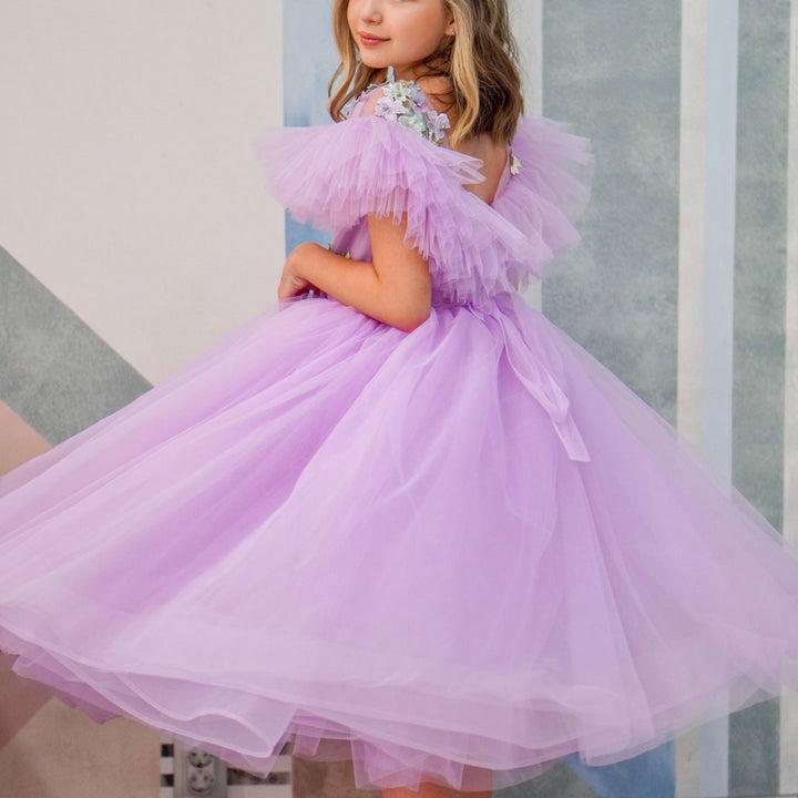 DreamyVow Elegant Lilac Tulle Girl Bridesmaides Dress Princess Arab J172