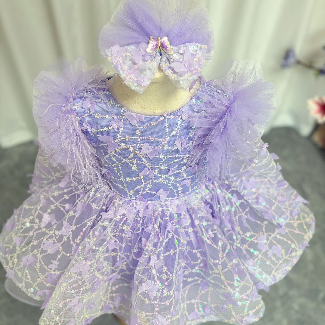 DreamyVow Sequins Lilac Long Sleeve Girl Dress Knee Length J287