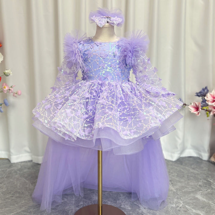 DreamyVow Sequins Lilac Long Sleeve Girl Dress Knee Length J287